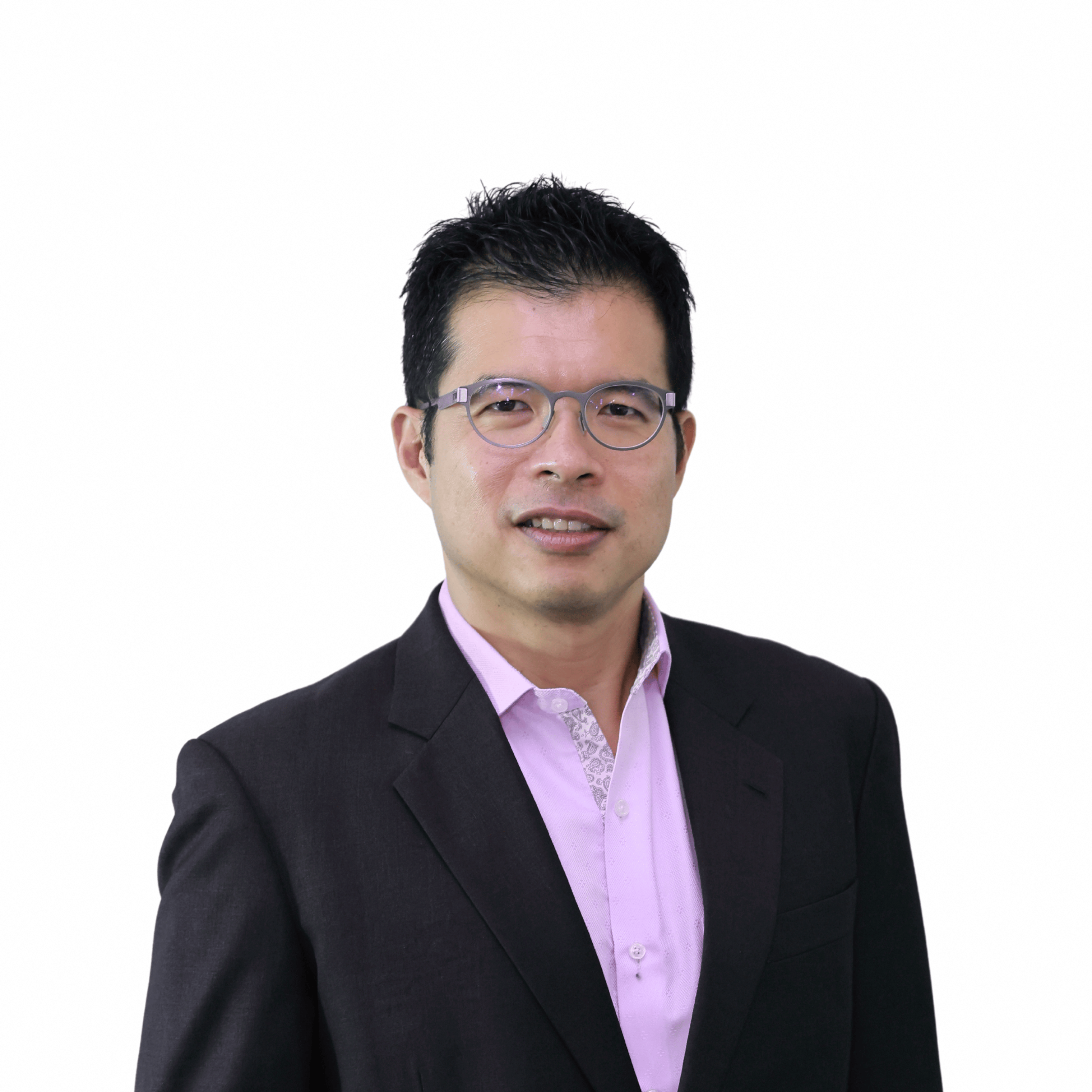 Man in black suit, and glasses.
